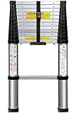 Telescoping Ladder 12.5 FT Extension Telescopic Ladders - Lightweight Aluminum Portable Best for Multi-Use in Home Attic & RV Work Expandable Retractable - Foldable with One Button Collapsible Folding