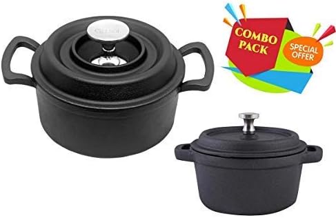 Alpha Global Cast Iron Cookware Black Dutch Oven Size 7 inch and 4 inch Combo Pack