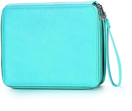 160 Slots Colored Pencil Organizer, PU leather Pencil Case, Pencil Pouch with Hand Strap, Green