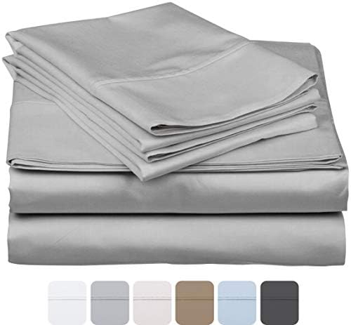 800 Thread Count 100% Long Staple Soft Egyptian Cotton SheetSet, 4 Piece Set, QUEEN SHEETS,upto 17" Deep Pocket, Smooth & Soft Sateen Weave, Deep Pocket, Luxury Hotel Collection Bedding, SILVER