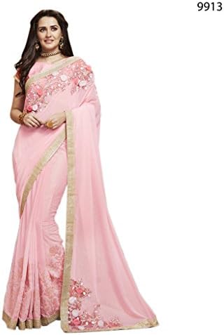 Ethnicwear Latest Pink Lycra Indian Party Wedding Wear 3D Flower Embroiderd Zari Work Saree
