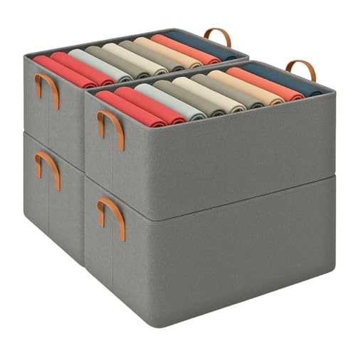 Kit 4 Cesto Organizador Multiuso Grande Reforçado e com Alça Capacidade 25 Litros Caixa Organizadora Impermeável e Lavável para Armário, Guarda Roupa, Banheiro, Cozinha