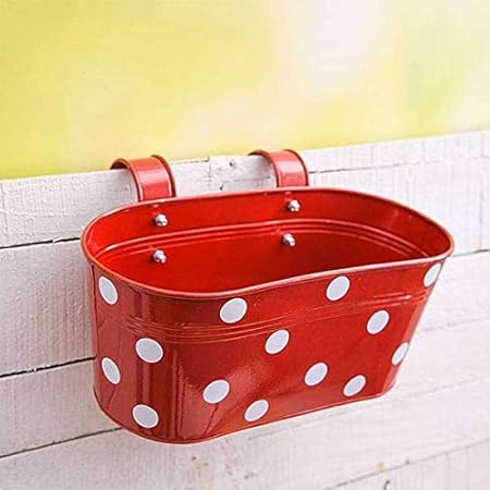 Leafy Tales Muticolor Metal Rust-Free Hanging Planter - Oval, Red Color