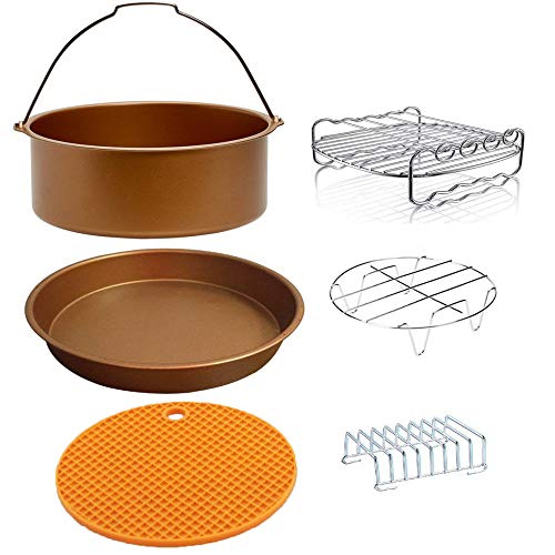 Click Here to See More Images 8 inch XL Air Fryer Accessories Set of 6 for Phillips Cozyna and Secura etc,Fit all 5.3QT - 5.8QT Air Fryer - Golden