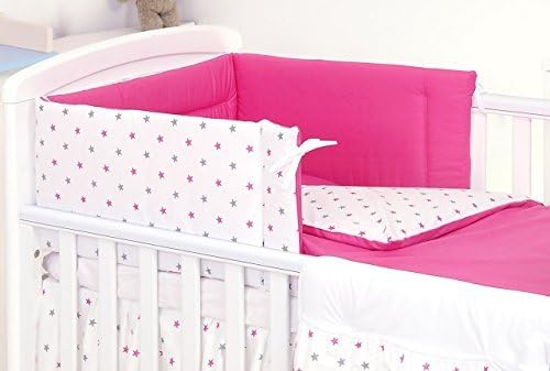 3 Pcs Pro Cosmo Baby Bedding Set to fit cot Bed 140x70cm Mattress Size, 17 Grey Pink Fuchsia Stars