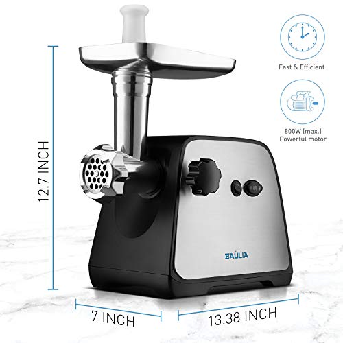 Baulia MG806 Electric Grinder for Home Use, 3 Cutting Blades & Stuffing Tubes, Stainless Steel Meat Mincer for Making Sausages, Chopped Liver, Size #10, Silver (Certified Refurbished) - Thumbnail 5
