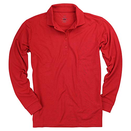 Women's Long Sleeve Poly/Cotton Pique Polo Shirt (Red, Small)