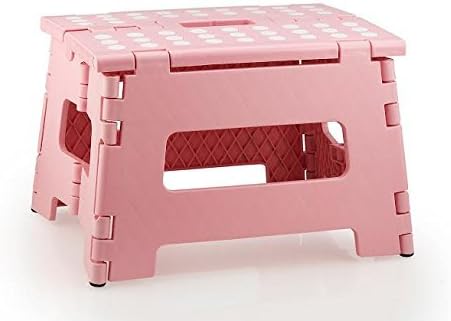 StepSafe® High Quality Non Slip Folding Step Stool For Kids and Adults with Handle- 9" in Height, Holds up to 300 Lb! (pink)