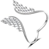 HLMIN Open Angel Wings Rings for Women,Alloy Adjustable Feather Ring Hypoallergenic Statement Angel Ring Christmas Wing Ring Jewelry Gifts for Women Lady