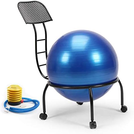 Funmall Adjustable Balance Ball Chair Fitness Stability Yoga Ball Chair with 55cm Blue Yoga Ball, Inflation Pump for Home or Office