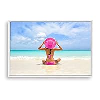 Framed Canvas Wall Art Bikini Beauty and Sea Canvas Prints Home Artwork Decoration for Living Room,Bedroom - 16x24 inches