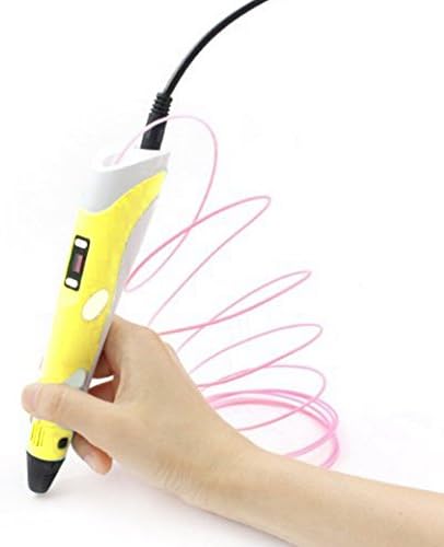 Qinqinsan 3D Printing Pen With LCD Screen for Doodling Drawing 3D Pen Tool with 3 1.75mm ABS Filament- As DIY Gift 3D Printers (yellow)