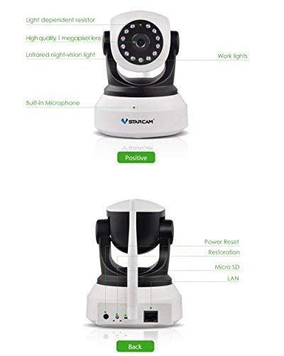 Gshopper VStarcam Home Security Cameras 720P Wireless IP Camera Surveillance Cam with Night Vision Two-way Audio Motion Detection Remote Control C7824