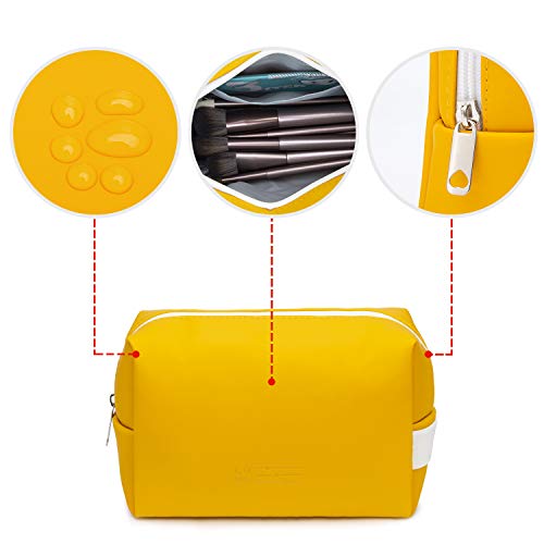 WANDF 3 Pieces Makeup Bag PU Leather Toiletry Bag Portable Cosmetic Pouch Water-resist Travel Organizer for Women (Yellow) 4 WANDF 3 Pieces Makeup Bag PU Leather Toiletry Bag Portable Cosmetic Pouch Water-resist Travel Organizer for Women (Yellow)