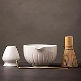 TANG PIN Matcha Set - Match Bowl and Whisk,15 OZ, Matcha Scoop | Matcha Whisk Stand (Chasen Holder) - 4pc Perfect Matcha Kit for Matcha Tea Ceremony (White)