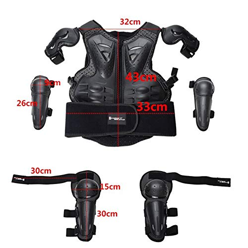 DragonPad 5Pcs/Suit Motorcycle Protective Gear Children's Protective Suit Sports Full Body Armor Chest Clothing Riding Knee Pads Elbow Applicable for 5-13 Years Old red - Thumbnail 2