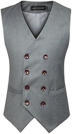 MARIR Men Classic style Vest Double - Breasted Dress Waistcoat (XL, Gray)