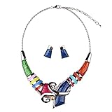 Girl Era Unique Colorful Resin Necklace Bib Statement Necklaces & Earring Set