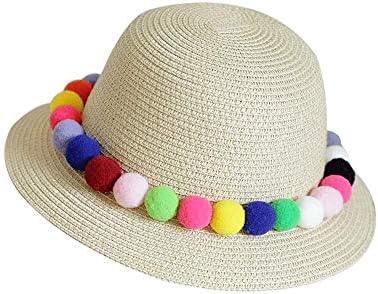 Zaqxsw 赤ちゃんの手作りの麦わら帽子色の髪ボールかわいい女の子王女の夏