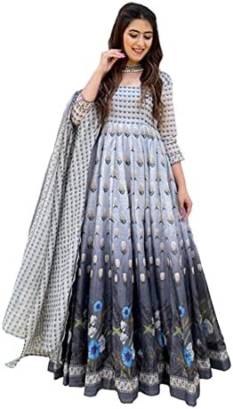 Off White Cocktail Party Wear Indian Women Chanderi Long Anarkali Digital  Printed Gown Hit Design Ceremony Dress 6979 price in Saudi Arabia | Amazon  Saudi Arabia