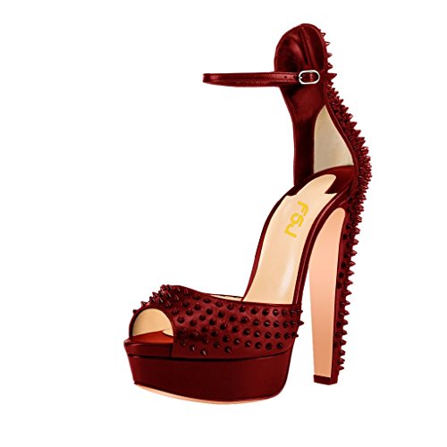 Fsj Women Sexy Ankle Strap Peep Toe Pumps Studded Platform