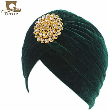 TTjII Twist Pleated Hair Wrap Stretch Turban,Abbey Cap Women's Knit Chemo Hat Snood Beanie Scarf, With Vintage Jewelry Gemstone Adjustable Butterfly Pre Handmade Crystal Party Round Pattern velvet (6)