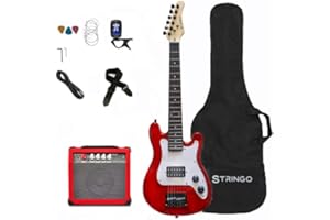 STRINGO Red 30 Inch Kids Electric Guitar Beginner Kit, Set Includes 20W Amplifier 3 Picks, Shoulder Strap, Tuner, Bag Case