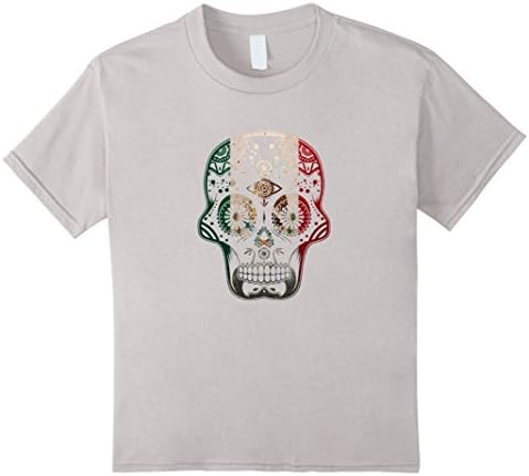 Kids Cool Mexican Shirt Mexican Flag Shirt for Mexican Pride Skul 10 Silver