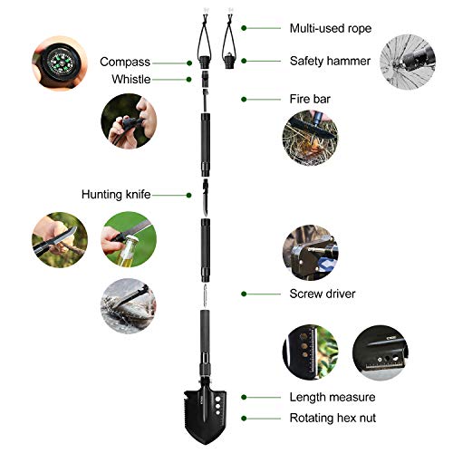 ENKEEO Military Folding Shovel Multitool for Scout, Hiking, Backpacking, Adventure Cycling, Dry Camping, Trenching, Emergency and Survival