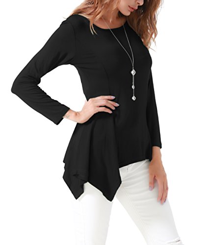 Invug Women Long Sleeve Zigzag Skirted Hem Casual Soft Stretchy Blouse T Shirt Black XL - Thumbnail 4