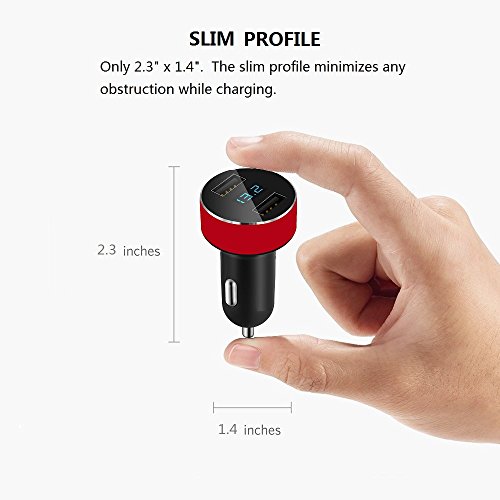 Dual USB Car Charger,4.8A Output,Cigarette Lighter Voltage Meter Compatible for Apple iPhone,iPad,Samsung Galaxy,LG,Google Nexus,USB Charging Devices,Red