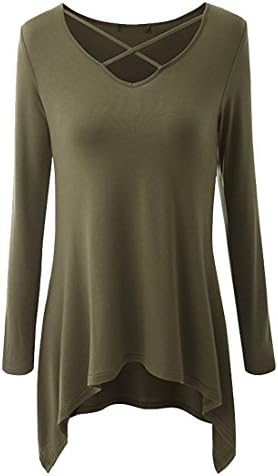 Teamoluna Women's Long Sleeve Casual Loose T-Shirt Tunic Top (US,XS/Asia,S) Army Green