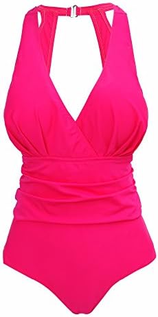 YOUDIAN Swimwear One Piece Women Plus Size Swimsuit Large Swimming Suit For Fat Women Beachwear Bathing Wear (Rose Pink, 4XL)