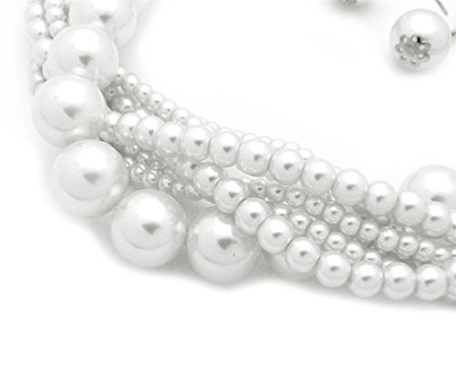 Fashion 21 Women's Twisted Multi-Strand Simulated Pearl, Acrylic Ball Statement Necklace and Earrings Set (White) - Thumbnail 2