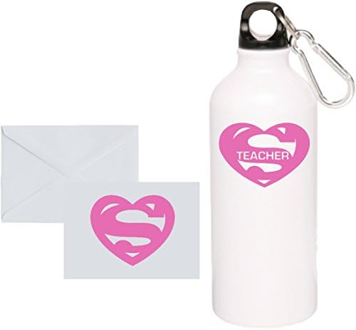 Super Hero Teacher Mug Gifts - Water Bottle Appreciation - What's Your Super Power on Back, Matching Gift Card for Valentine's Day