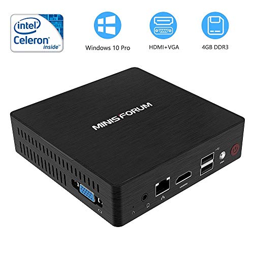 Mini PC, Intel Celeron N3060 Processor Mini Desktop Computer 4G DDR3/64GB eMMC with Windows 10 Pro, HDMI+VGA Dual Display/4K/USB 3.0/BT 4.2/Dual WiFi with Silent Cooling System, TDP Unlocker