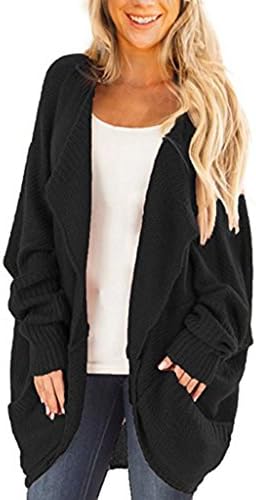 Leindr Cardigan Sweaters For Women Casual Batwing Long Sleeve Open Front Loose Chunky Knit Sweater Tops Oversized Outwear Coat With Big Pockets Black S