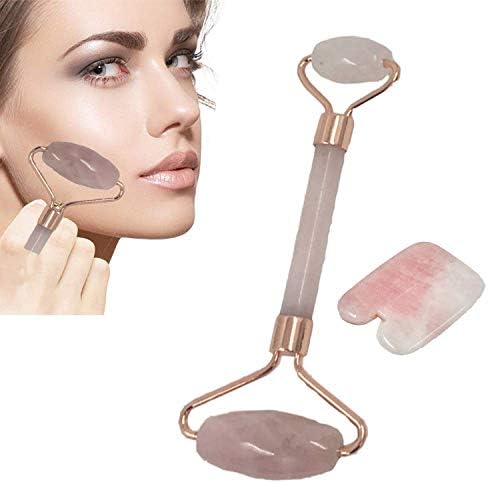 HMMXH Jade roller and scraping massage Tool Set - 100% pure Jade stones Anti Aging Face Massage help with smoothing out face and around eyes Reduce Puffiness & Inflammation