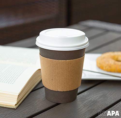 image for Ilyapa 100 Pack - 12 oz To Go Coffee Cups with Sleeves, Lids & Stirrer