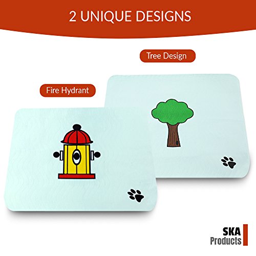 Cute Washable Puppy Pee Pads | 2 Pack Fire Hydrant, Tree Designs | Large Super Absorbent Wee Wee Potty Mats | Dog Housebreaking, Pet Crate Training | Multi-Purpose Reusable Eco-Friendly | Whelping - Thumbnail 2