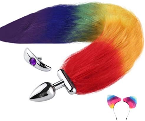 Laoyery Artificial Hair Plush Hairpin Ears Headband Headdress Fox Tail Chrome Metal Plug