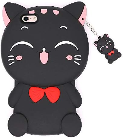 Yonocosta iPhone 6 Plus Case, iPhone 6S Plus Cases, Cute 3D Cartoon Lucky Fortune Black Cat Kitty with Bow Tie Animal Character Soft Silicone Bumper Case Cover for Girls Kids Lady Women (Black Cat)