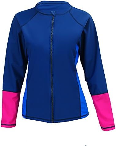 YC FASHION Women's Long Sleeve Zipper Up Beach Surf Guard Athletic Top Rash Guard Shirt Sun Protection Swimsuit (50 (US 8-10))