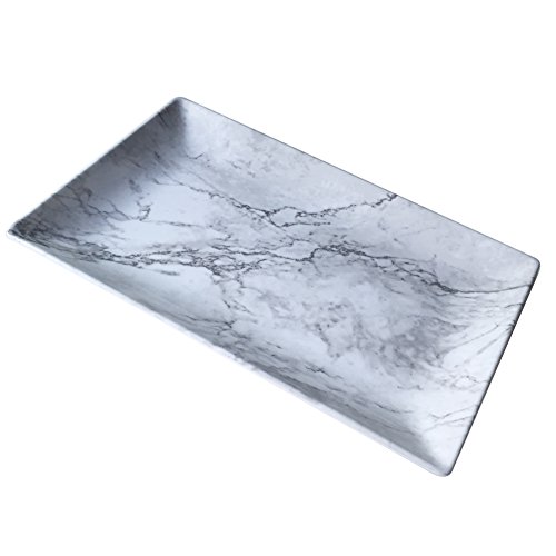 Melamine Serving Tray - Rectangular Decorative Tray 17.5” Inch, BPA-free Safety Fast Food Platter, Marble-like - Thumbnail 3
