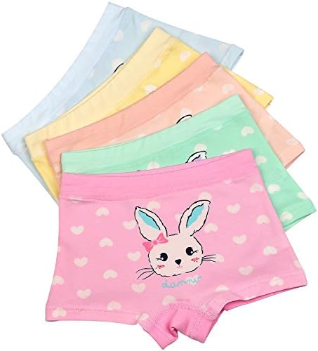Spnavy Girls' Briefs, 5 Packs Girls Panties Toddler Underwear Rabbit Bunny Pattern Cotten Blended Assorted Colors 3-13 Years