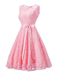 Dressylady vestido de dama de honor de encaje floral con cuello en V para mujer, sin mangas