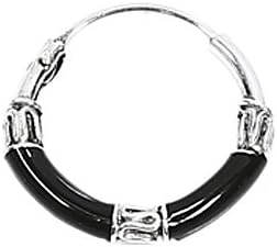 NKlaus PAAR 925 STERLING SILVER Celtic Bali Creoles Black Three Meander 15mm 7093