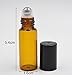 ELFENSTALL 10pcs 5ml(1/6oz) Roll on Glass Bottle for Essential Oil - Empty Aromatherapy Perfume Bottles - Refillable Slim with Metal Ball and Black Lid Amber + FREE Dropper