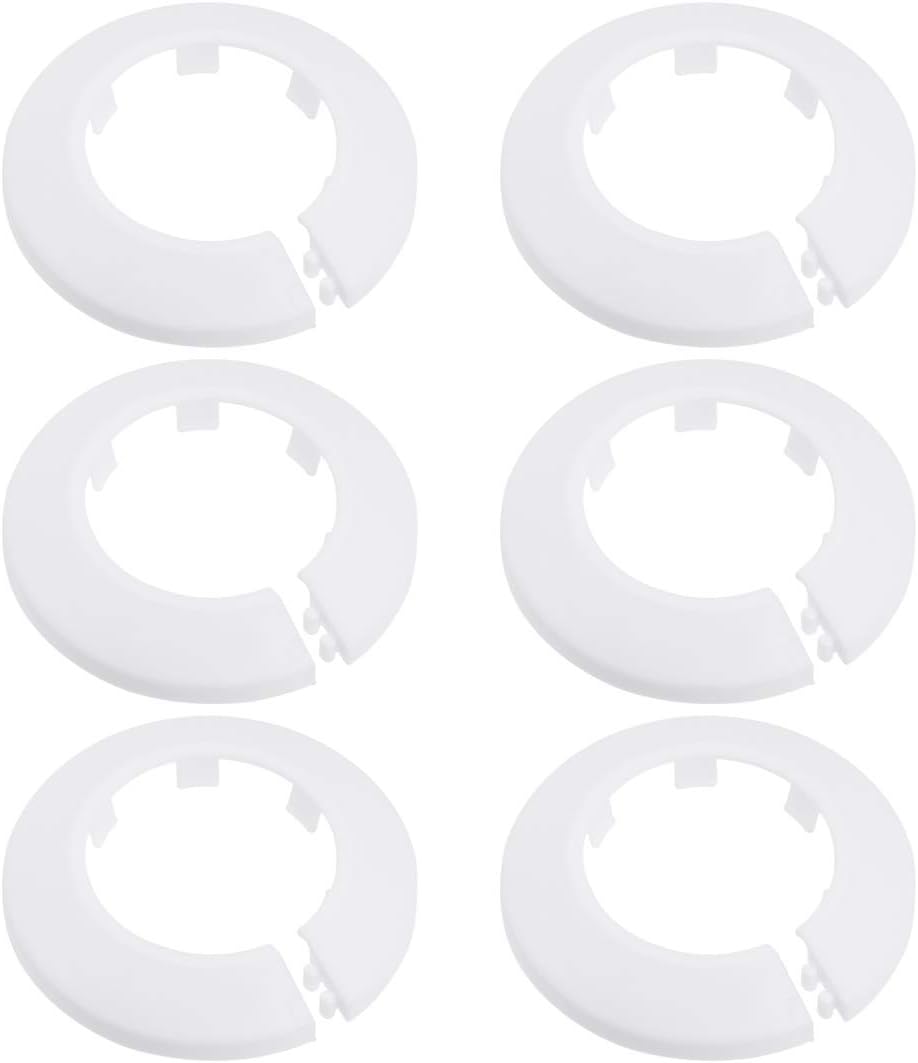 sourcing map 43-44mm Pipe Cover Decoration PP Plastic Water Pipe Escutcheon White 6pcs, 44 mm