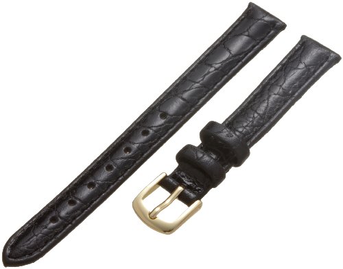 Hadley Roma LS717 11mm Regular Black Crocodile Grain Stitched Ladies Watch Band